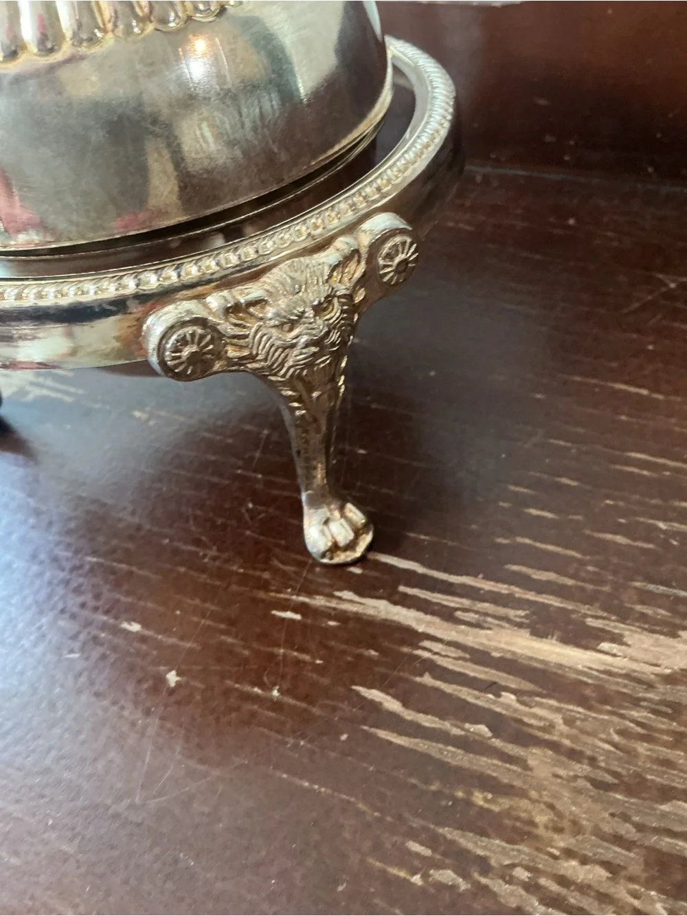 Vintage Silver Plate Roll Top Lid Caviar Butter Dish Server Lion Heads Claw Feet